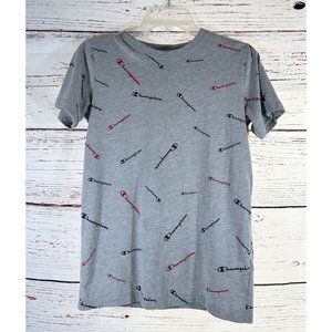 Champion T-Shirt Tee Boys Size XL Gray Short Sleeve Logo Cotton Blend Athletic